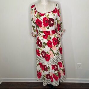 Figueroa & Floral Poppy Puff Sleeve Scoop Neck Tiered Maxi Dress M
